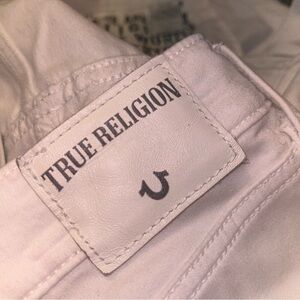 TRUE RELIGION ROCCO Relaxed Skinny Moto Biker Knee Stretch Pants/Wht Jeans Sz 36